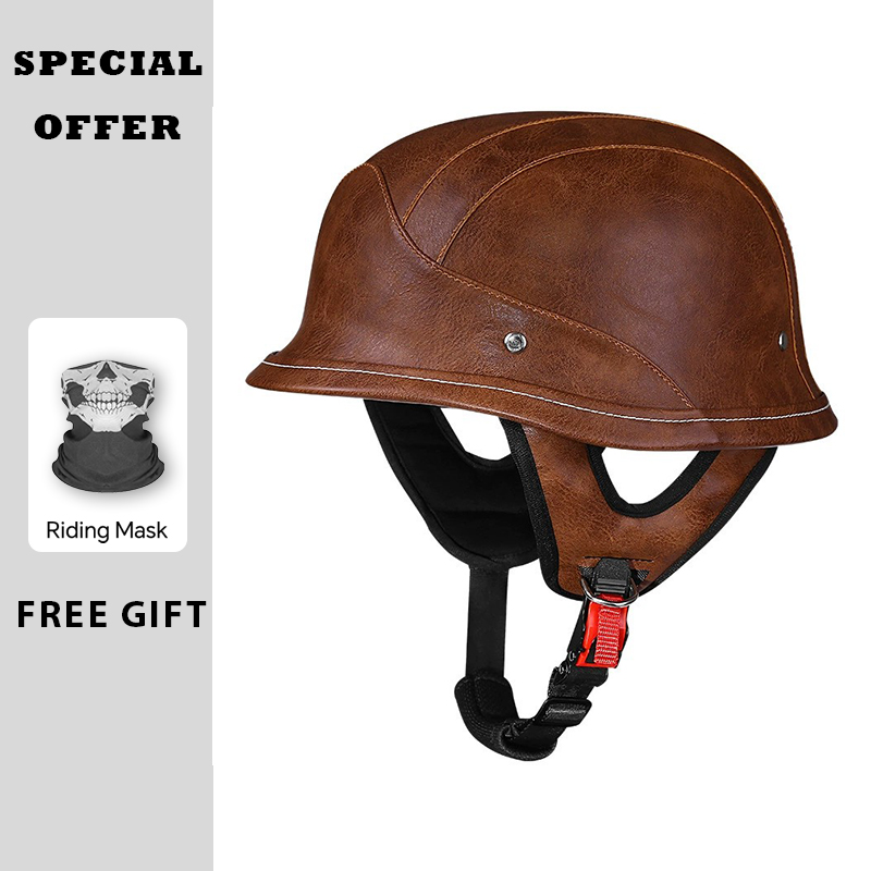 Vintage Open Face Retro Helmet - レザーハーフヘルメット ヴィンテージ オープンフェイス オートバイヘルメット レトロ ドイツ風