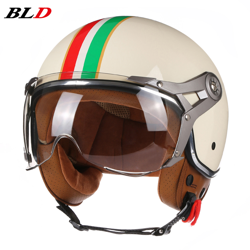 Vintage Open Face Retro Helmet - ヴィンテージ TT & COCASCOS オートバイヘルメットジェットバイザー付きバイク乗馬 3/4
