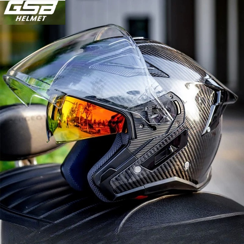 Carbon Fiber Lightweight Motorcycle Helmet - GSB カーボンファイバーオートバイヘルメットメンズ機関車四季軽量通気性ハーフヘルメット 278 カスコモトカパセテ