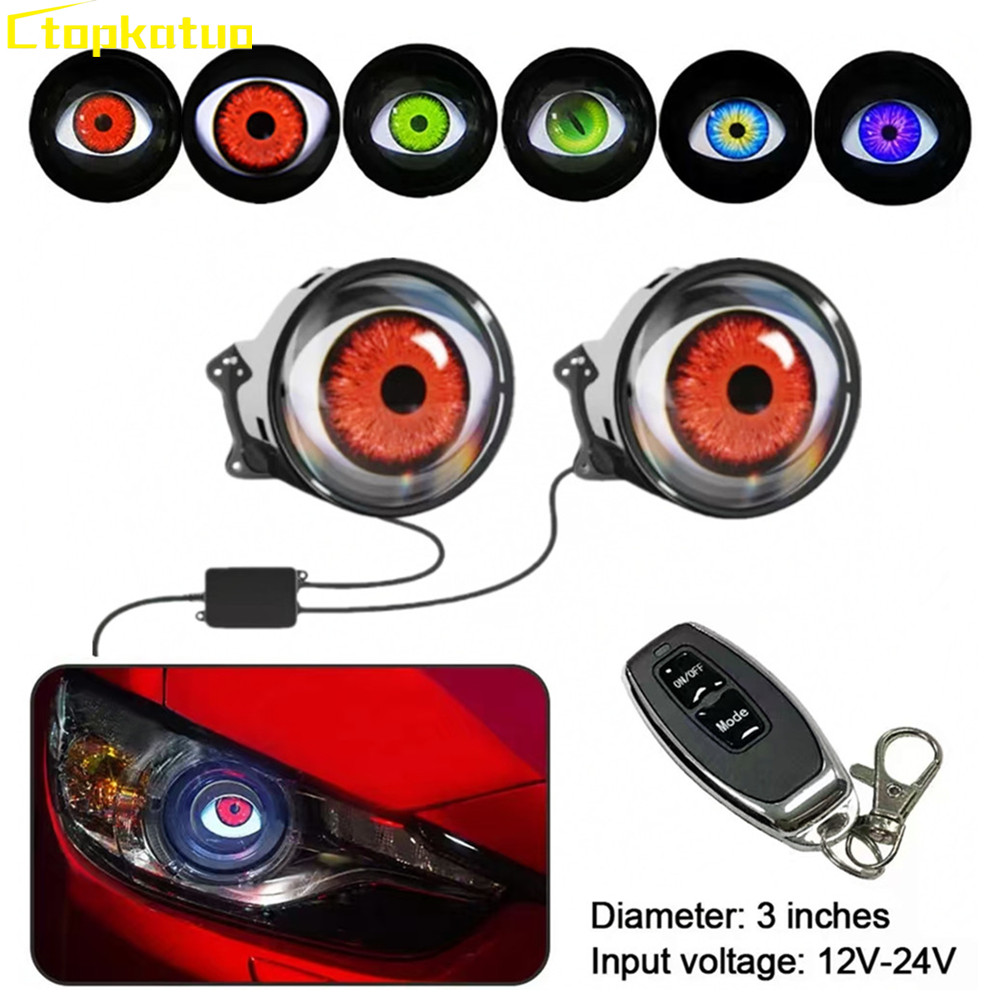 Universal Motorcycle Led Headlight Projector - 2 個リモコン LED アイライトトラック車のヘッドライトフォグランプユニバーサルオートバイレンズダイナミック悪魔の目装飾車