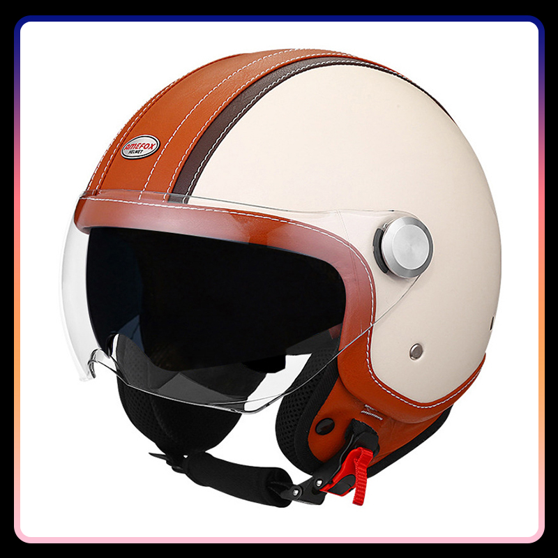 Vintage Open Face Retro Helmet - DOT 承認 Daul レンズオープンフェイスオートバイヘルメット革成人男性女性レトロヴィンテージジェットヘルメットモト機器