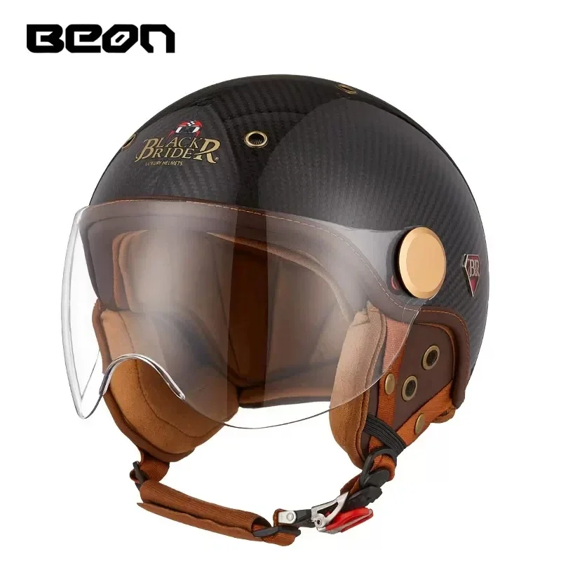 Vintage Open Face Retro Helmet - BEON BR13 レトロオープンフェイスハーフヘルメットオートバイヴィンテージカーボンファイバーヘルメットカスクモトカスクカスコ Capacete