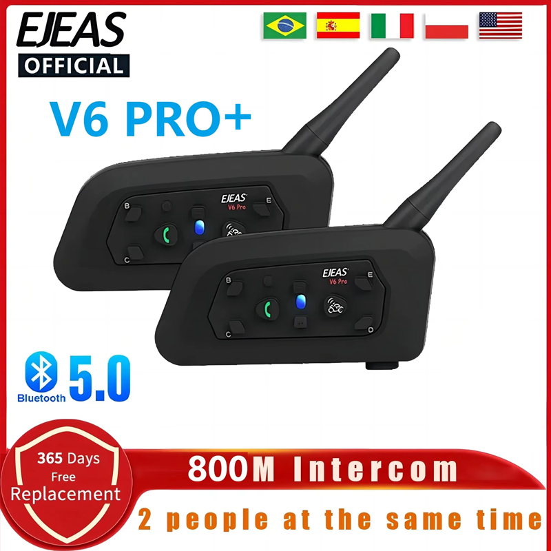 Full Face Motorcycle Helmet With Bluetooth - Ejeas v6プロオートバイヘルメットヘッドセットBluetoothインターホンコミュニケーター800m 2ライダー用ip65防水音楽インターホン