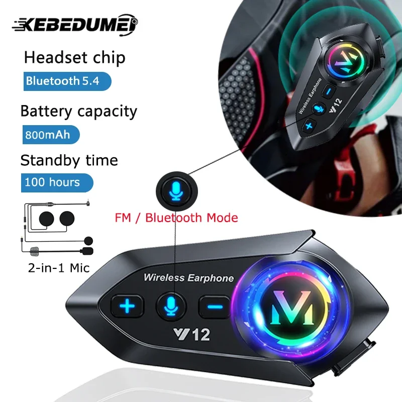 Full Face Motorcycle Helmet With Bluetooth - Kebudumei オートバイヘルメット Bluetooth ヘッドセット 800mAh キャンセリングヘッドフォン防水サポートハンズフリー通話音楽イヤホン