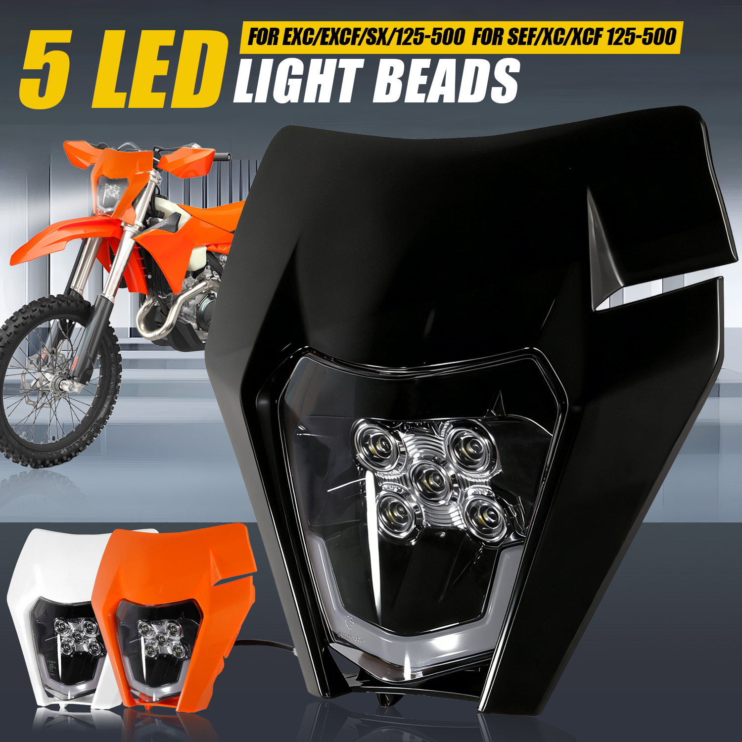 5 LEDヘッドライトヘッドランプランプ KTM SX SX - Universal Motorcycle Led Headlight Projector のレビューと価格
