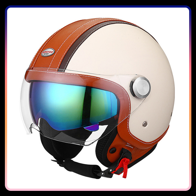DOT 承認 Daul レンズオープンフェイスオートバイヘル - Vintage Open Face Retro Helmet のレビューと価格