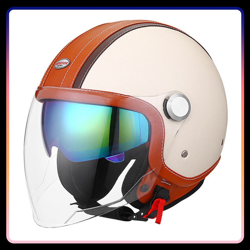 DOT 承認 Daul レンズオープンフェイスオートバイヘル - Vintage Open Face Retro Helmet のレビューと価格