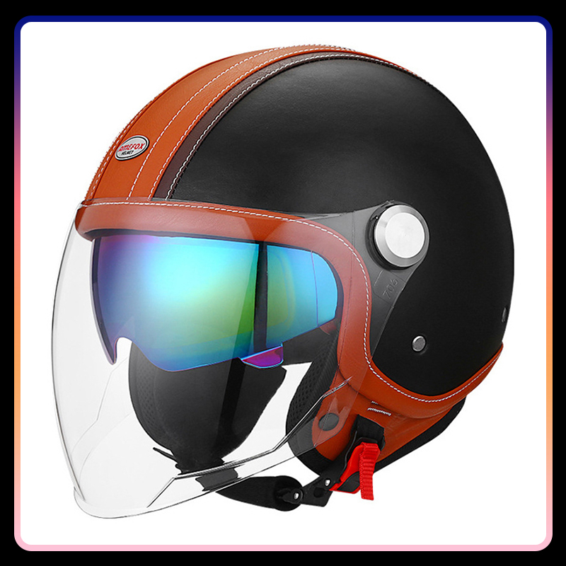 DOT 承認 Daul レンズオープンフェイスオートバイヘル - Vintage Open Face Retro Helmet のレビューと価格