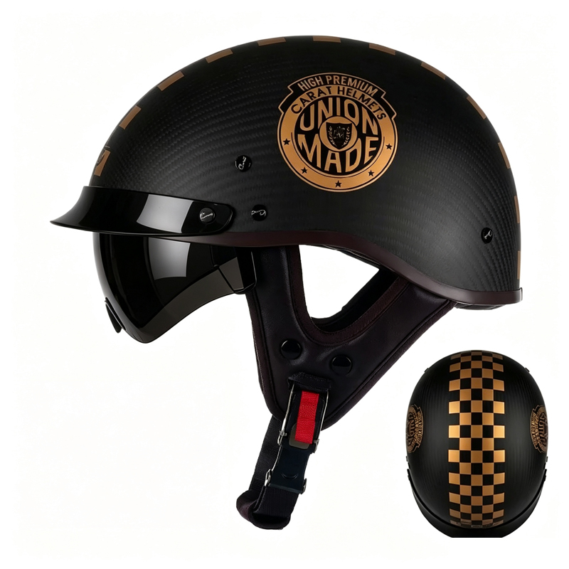 カーボンファイバー製バイク用ハーフヘルメット、レトロな軽量3 - Carbon Fiber Lightweight Motorcycle Helmet のレビューと価格